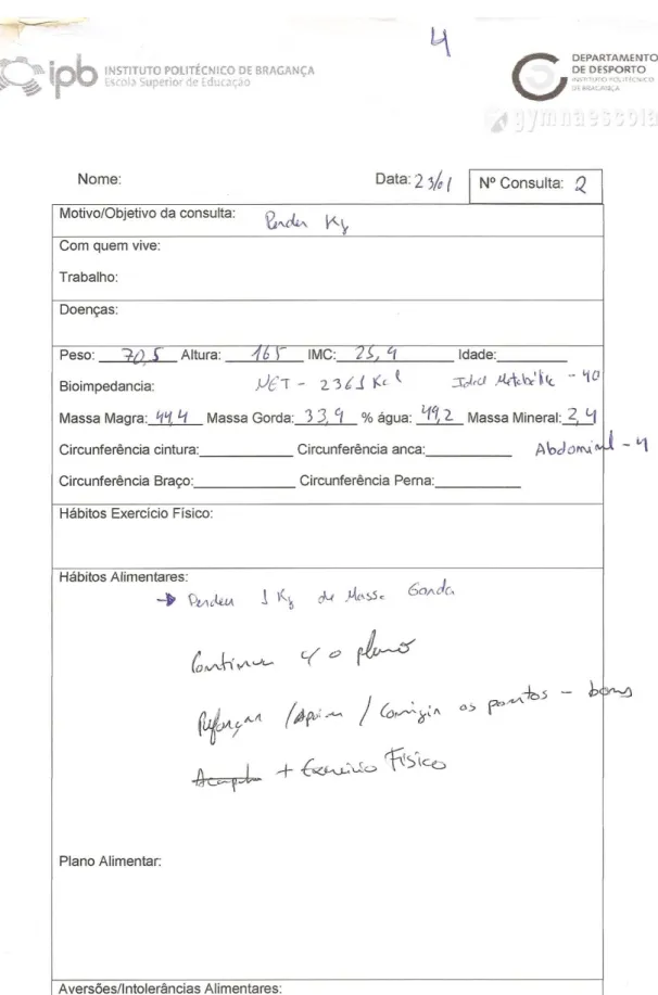 Figura 33: Registo da consulta de nutrição 2 da cliente 3. 