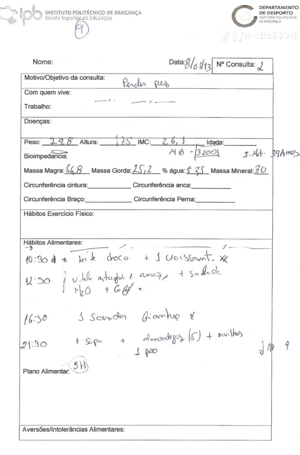 Figura 44: Registo da consulta de nutrição 2 do cliente 9. 