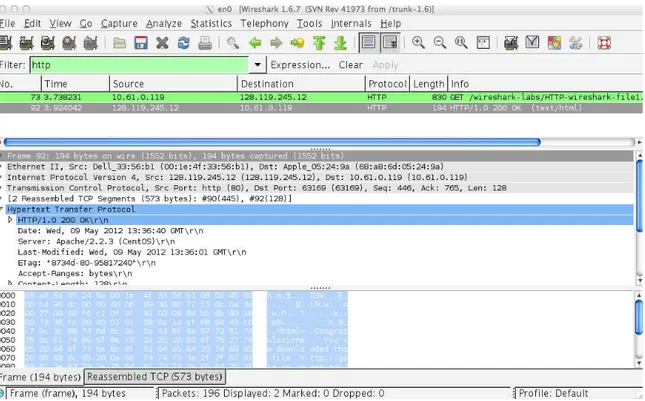 Figure 1: Wireshark Display after http://gaia.cs.umass.edu/wireshark-labs/ HTTP- HTTP-wireshark-file1.html has been retrieved by your browser 