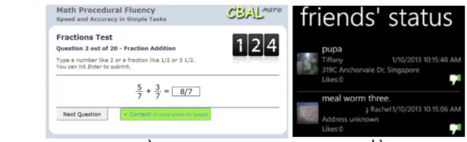 Fig. 3. a) Points in a mathematic assessment – P4; b) Users update in a social platform – P5.