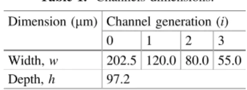 Table 1. Channels dimensions.