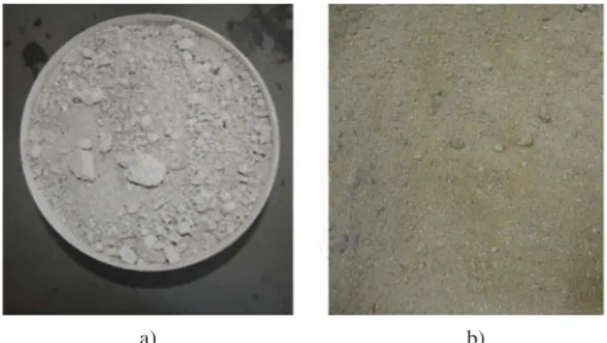 Figure 3. Studied materials in terms of granulometry: a) earth render of the reference tabique wall sample and b) collected soil.