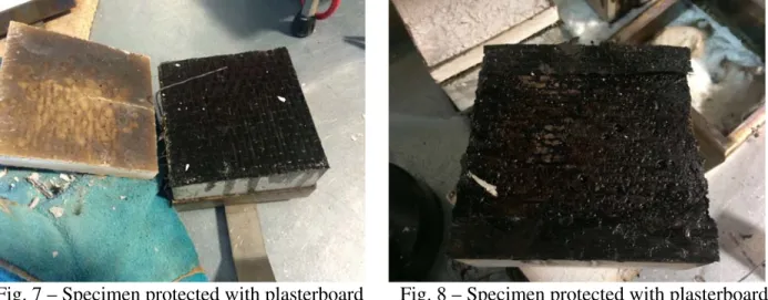 Fig. 7 – Specimen protected with plasterboard  submitted to HF = 35 [kW/m 2 ] 