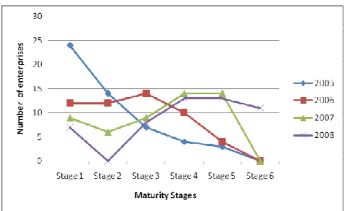 Figure 1 shows the evolution of the maturity of the final sample between 2005 and 2008