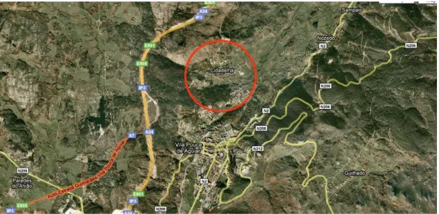 Figura 3.5-Localização da aldeia de Cidadelha (adaptado http://maps.google.com) 