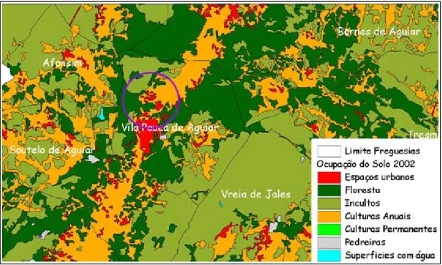 Figura 3.8-Ocupação do Solo para o concelho de Vila Pouca de Aguiar (2002) (adaptado CMVPA (2005)) 