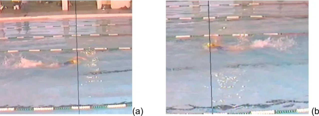 Figura 19 - Imagem da passagem do nadador nos 5 metros na ida (a) e na volta (b) após a virada