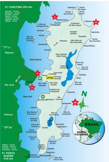 FIGURA 1: Identificação das regiões analisadas no município de Florianópolis. 