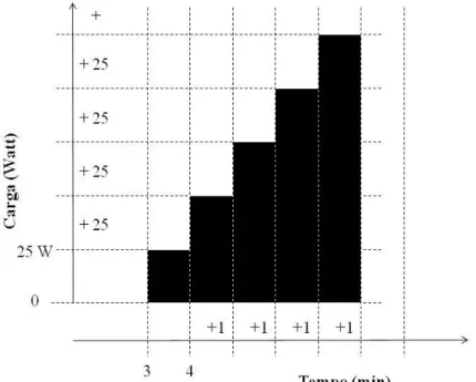 Figura  2  Protocolo  Progressivo.  Caixas  Pretas  representam  a  carga  e o  tempo  de  permanência  na  mesma