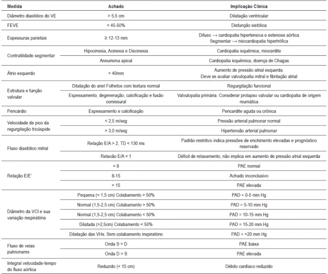 Tabela 8 - Informações ecocardiográficas para sujeitos com IC crônica. 