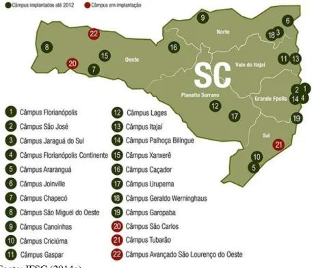 Figura 3 - Mapa com campi do IFSC 