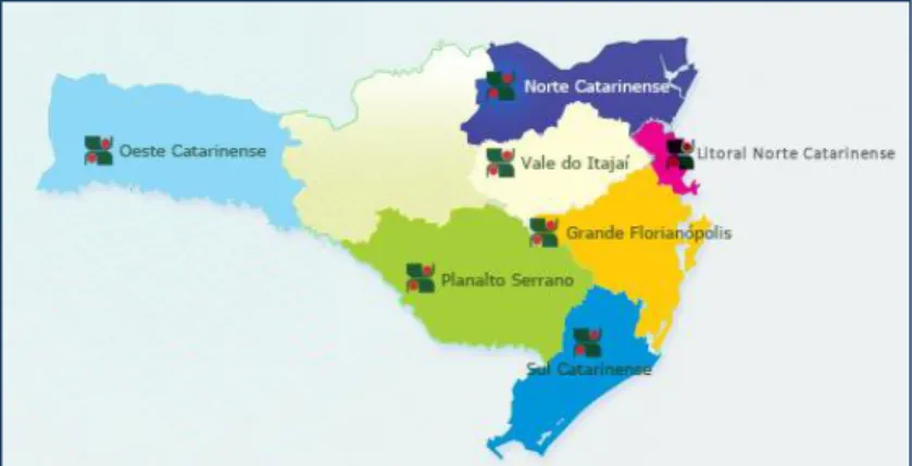Figura 6 - Abrangência da UDESC nas mesorregiões do Estado de Santa  Catarina 