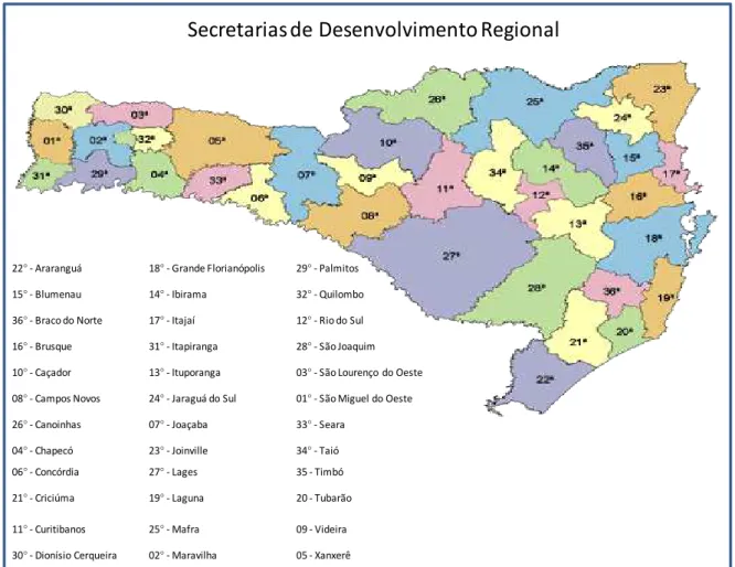 Figura 4 - Mapa divisão das Secretarias de Estado de Desenvolvimento Regional 