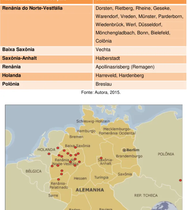 Tabela 3 - Cidades abrangidas pela Província da Santa Cruz da Saxônia  Atual estado alemão ou país  Cidades 