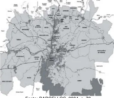 Figura 20: Ocupação urbana e eixos viários na Região Metropolitana de Porto Alegre. 