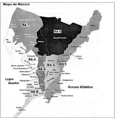 FIGURA  2  –  Mapa  dos  municípios  de  Maceió,  por  Regiões  Administrativas  (RA)