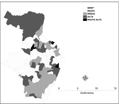 Figura 1. Distribuição dos bairros segundo estratos de Razão da Mortalidade Materna. 