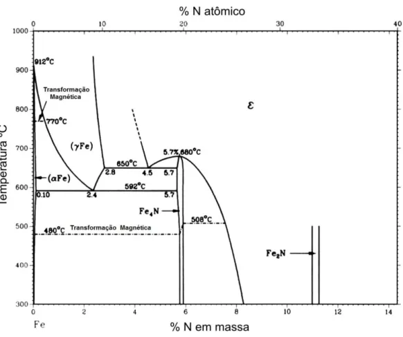 Figura 6 - Diagrama de fases ferro-nitrogênio (ASM, 1992). 