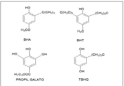 Figura 5 - Estrutura fenólica dos antioxidantes sintéticos  Fonte: Ramalho; Jorge (2006)