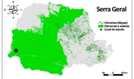 Figura 2  –  Áreas de ocorrência da formação Serra Geral no Paraná. 