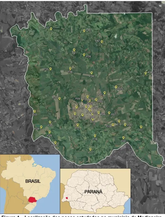 Figura 4  –  Localização dos poços estudados no município de Medianeira. 