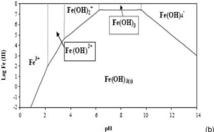 Figura 4  –  Log da concentração das espécies químicas de Fe(III) em solução aquosa em função do  pH (BARRERA-DIAZ et al., 2003)