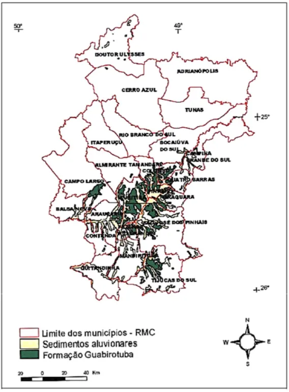 Figura 2-3 - Distribuição da Formação Guabirotuba na Região Metropolitana de Curitiba (RMC)