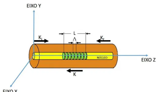 Figura 9 - Representação esquemática de uma rede de Bragg gravada no núcleo de uma fibra  ótica