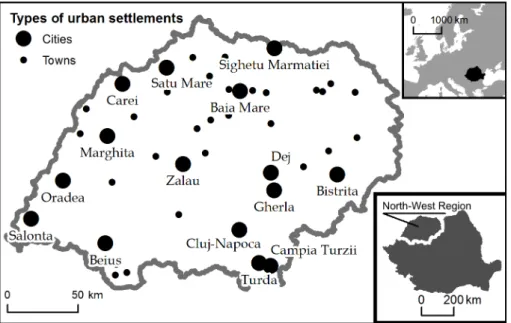 Fig. 1 – Baia Mare and the regional urban systemă 