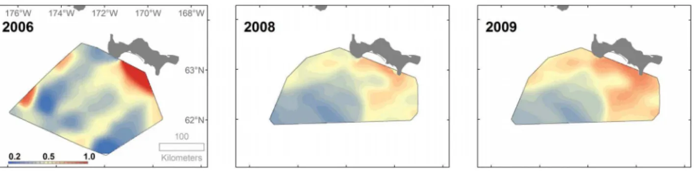 Figure 6. Average probability of walrus resource selection within benthic sampling areas in 2006 and 2008–2009.