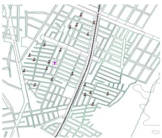 Figura 1. Geocodificação das crianças menores de um ano,  consideradas de risco evolutivo social, no território da Unidade de 