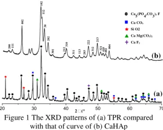 Figure 1 The XRD patterns of (a) TPR compared  with that of curve of (b) CaHAp   III.1.2 Thermogravimetric analysis  
