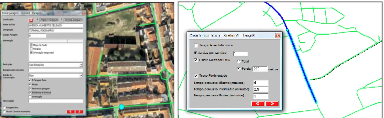 Figure 5 – Entering bus stops and routes in SICO (spatial and alphanumeric data)