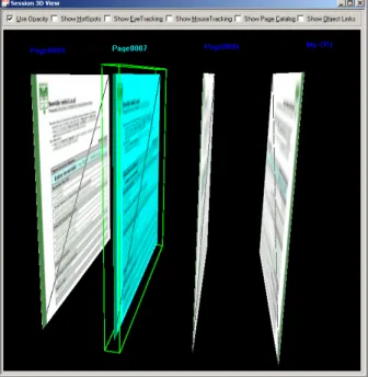 Figure 8 shows an alternative integrated 3D view of a session.  This view could allow a deeper  analysis to some aspects of page zones consistency, like user interaction, content type or where  the site user spends more time reading/looking