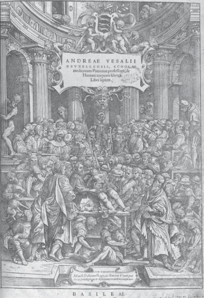 Figura 5. Estúdio de Tiziano. Página-título da obra, De humanis corporis fabrica,  de Andreas Vesalius (Basileae, Joannes Oporinus, 1543)