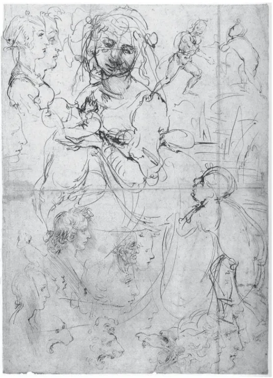 Ilustração 3. Leonardo da Vinci. Estudos diversos. Pena e nanquim sobre papel, 40, 4 x 29,1 cm, circa 1478.