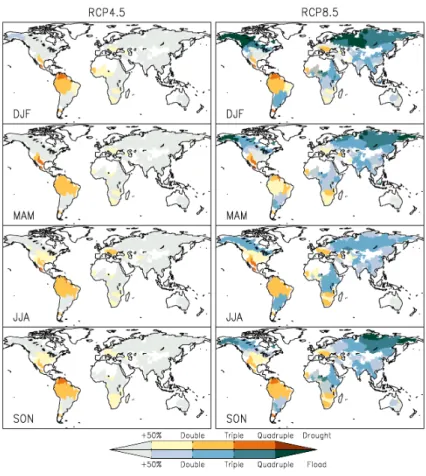 Figure 3. As in Fig. 1 for basin-average runo ff from the 100 largest river basins.