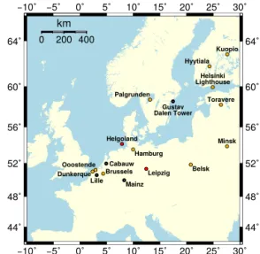Figure 5. Locations of the EMEP stations at which measured and modeled daily average sodium PM 10 data were compared