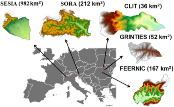 Fig. 1. Study catchments and their location in Europe.