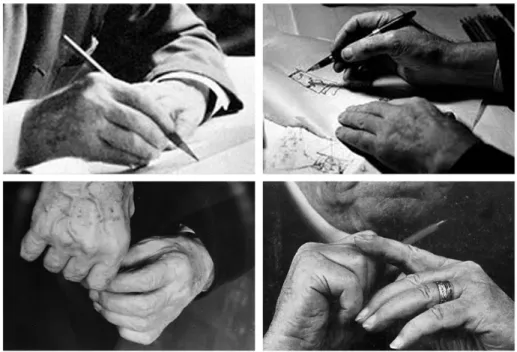 FIG  9  -  Hands  of  Frank  Lloyd  Wright,  Le  Corbusier,  Mies  Van  Der  Rohe  and  Alvar  Aalto