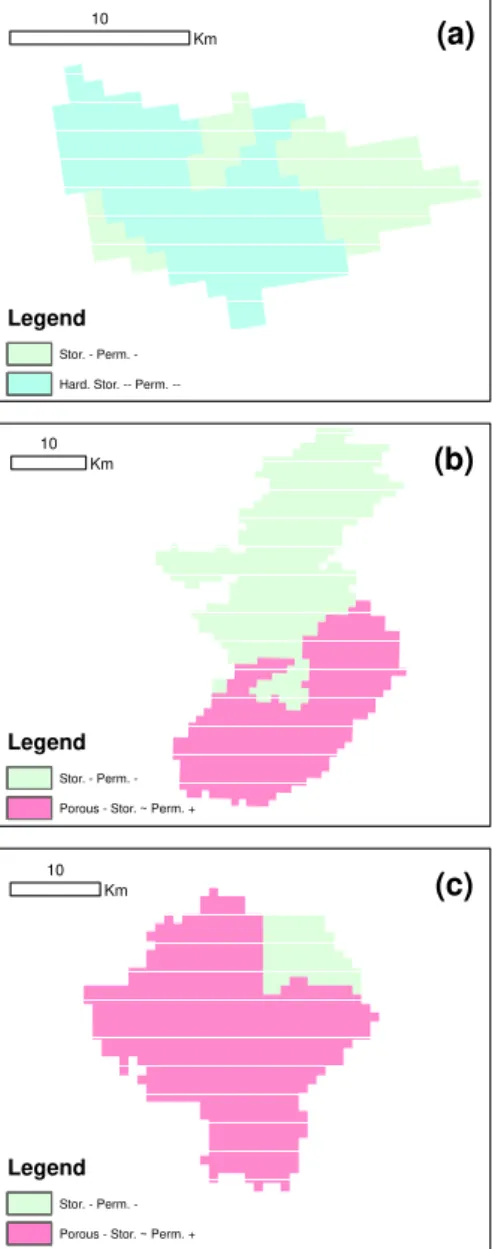 Fig. 3. Soil codes from the World Reference Base (1 km × 1 km raster library of the European Soil Database, Panagos et al., 2012) in the catchments: (a) Poyo, (b) Upper Iller and (c) Kamp.