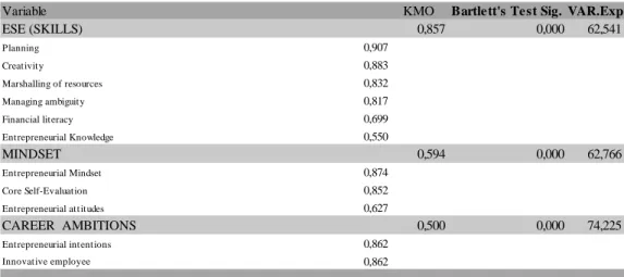Table 4 – Confirmatory factor analysis (Entrepreneurial Dimensions) 