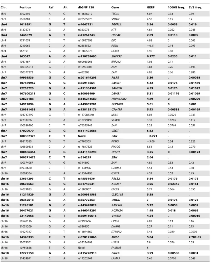 Table 3. Putative damaging exonic variants found in the five linkage regions.