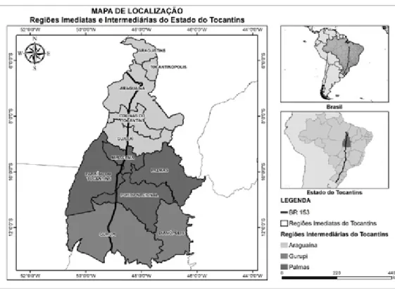 Figura 1. Mapa de localização das regiões intermediárias e imediatas do Estado Tocantins