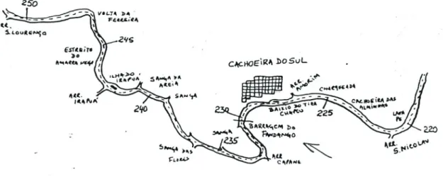 Figura 1. Mapa representa� vo sequencial do Rio Jacuí, PK 250 a PK 220