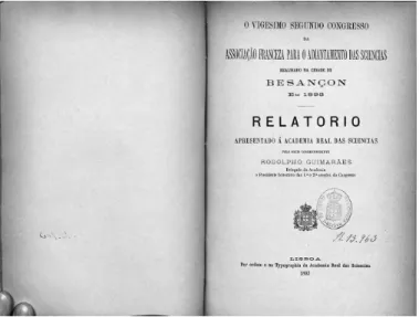 Figura 1: Relatório elaborado por Rodolfo Guimarães para a Academia das Ciências, dando conta da sua realização do Congresso de Besançon, em 1893.