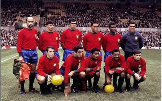 Figure 2: Portugal’s starting eleven at the 1966 World Cup, which featured four   African players: Hilário and Vicente Lucas (standing, 4th and 5th from the left) 