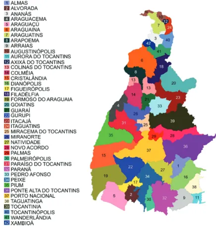 Figura 2. As 42 comarcas do Poder Judiciário do Tocanti ns.