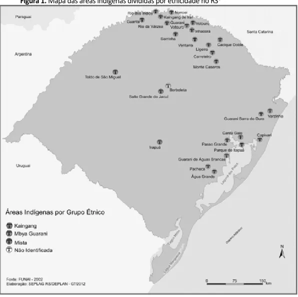 Figura 1. Mapa das áreas indígenas divididas por etnicidade no RS 4