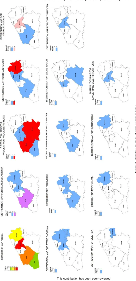 Figure 2. Distribution maps of various cancer types.